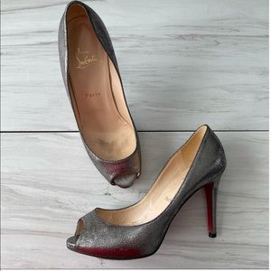 Christian Louboutin Gunmetal Silver Peep Toe 8.5